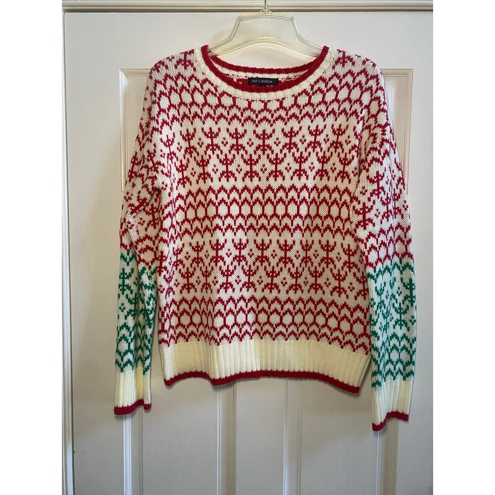 Tint & Shadow Holiday Sweater Cream/Red/Green Jacquard Soft Sz S